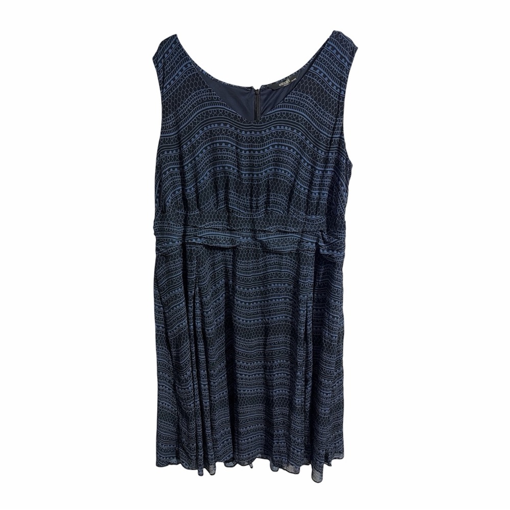 Eshakti Stripe Lace Print Georgette Pleated Empire Waist Dress Sz 3X or 24W - Picture 2 of 8